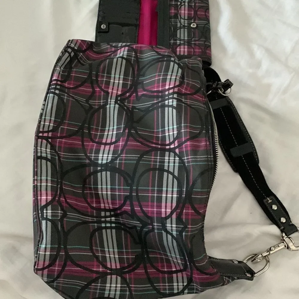 Coach Purse & Matching Wallet: Pink, Black, Grey Plaids with Hints of Glitter - Picture 3 of 16